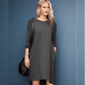 EILEEN FISHER Viscose-Jersey Flare DressIn A Charcoal Gray Women's Size Small.A